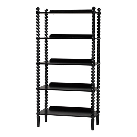 Baxton Studio Lucera Bobbin Display Shelf - 5-Tier Open Frame Vertical Bookcase with Spindle Posts for Living Room or Office, Black