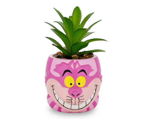 Silver Buffalo Disney Alice in Wonderland Cheshire Cat 3-Inch Ceramic Mini Planter w/Artificial Succulent | Small Flower Pot, Faux Indoor Plants for Desk Shelf, Home Decor Trinket Tray