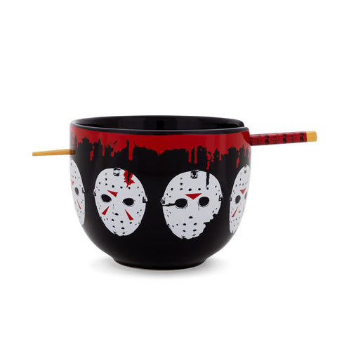 Friday The 13th Jason Voorhees Mask Ceramic Ramen Dinnerware Set | Includes 20-Ounce Noodle Bowl and Wooden Chopsticks