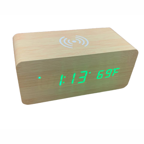 Creative Gifts 061007 Cell Phone Charging Station Bamboo 8 x 3 Inches Wood Wireless Digital Alarm Clock