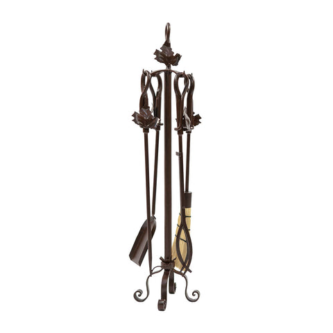 Minuteman International Maple Leaf 5-piece Wrought Iron Fireplace Tool Set, Roman Bronze
