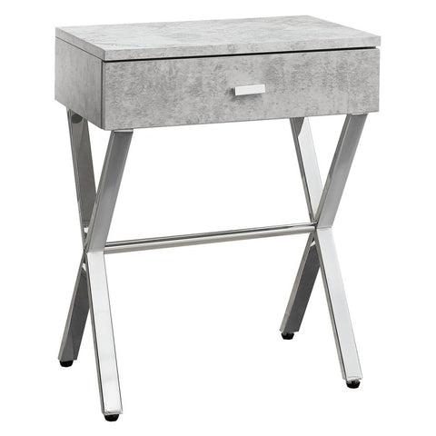 Monarch Specialties I Night Stand Accent Table, 22.00 x 12.00 x 18.00", Grey Cement/Chrome