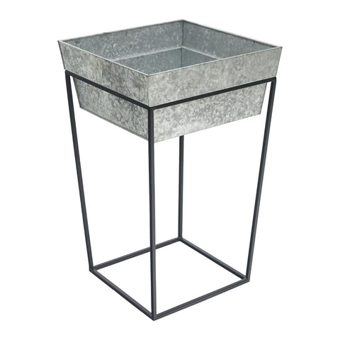 Oakestry Arne Plant Stand 22 Inch Height With Deep Galvanized Tray Metal Frame for Indoor Outdoor Pots Planters Balcony Patio Floor Display Decorative Stable Modern Home Garden Décor