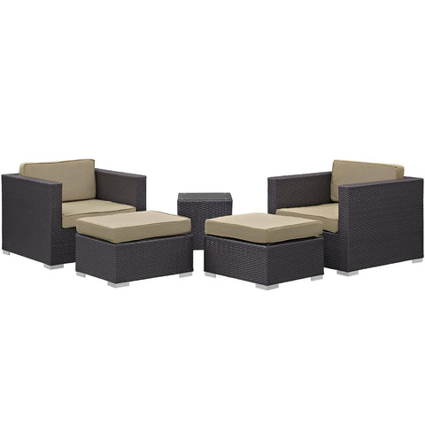 Modway Convene Wicker Rattan 5-Piece Outdoor Patio Furniture Set in Espresso Mocha