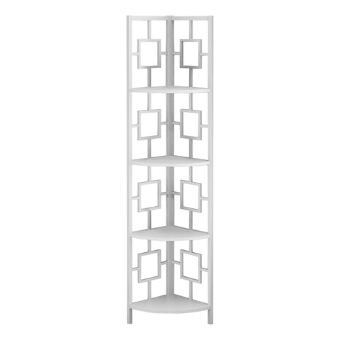 Monarch Specialties I 3613 Bookshelf, Bookcase, Etagere, Corner, 4 Tier, 62" H, Office, Bedroom, Metal, Laminate, White, Contemporary, Modern
