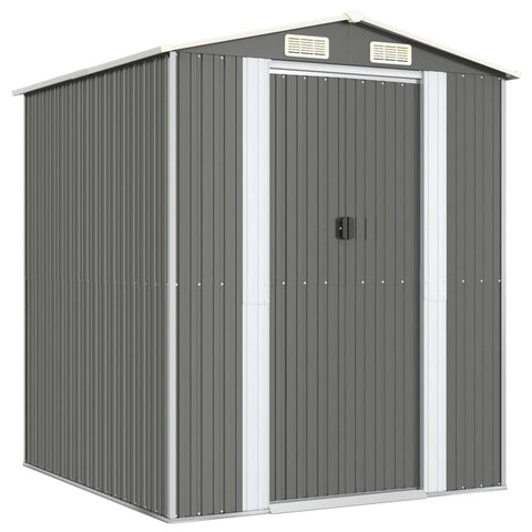 vidaXL Galvanized Steel Garden Shed - Spacious Outdoor Storage Solution, with Air Circulation Vent, Sturdy, Durable, and Rust-Resistant in Light Gray.