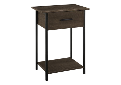 Monarch Specialties I 3816 Accent Table, 2 Tier, End, Lamp, Storage Drawer, Small, Dark Oak, Black Metal