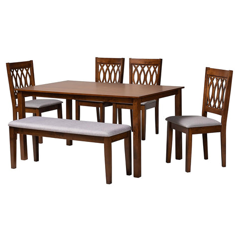 Baxton Studio Florencia Grey Fabric and Walnut Brown Wood 6-Piece Dining Set