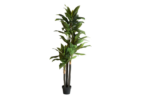 Monarch Specialties I 9595 Artificial Plant, 83" Tall, Indoor, Dracaena Tree, Decorative, Faux, Fake, Floor, Potted, Real Touch, Green Leaves, Black Pot