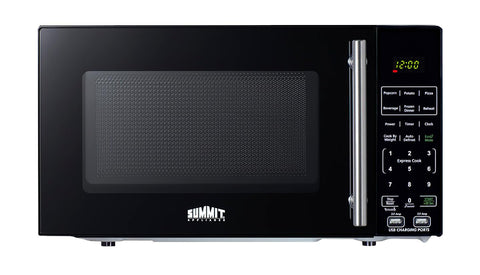 Summit 18” Microwave, 0.7 cu.ft., Compact with USB Ports and Allocator, Black- SM903BSA1