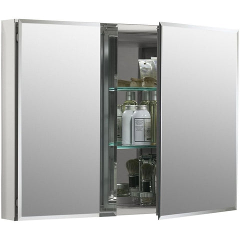 KOHLER CB-CLC3526FS Double Door Beveled Medicine Cabinet with Mirror Doors & Adjustable Shelves, Rectangular Beveled Edge Frame, 35" x 26"