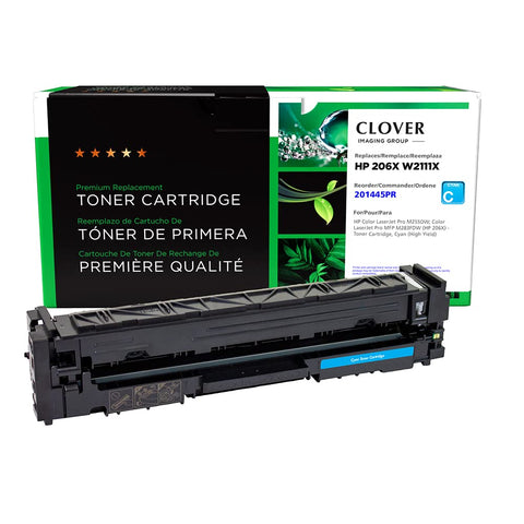 Clover Remanufactured High Yield Toner Cartridge (Reused OEM Chip) Replacement for HP 206X (W2111X) | Cyan