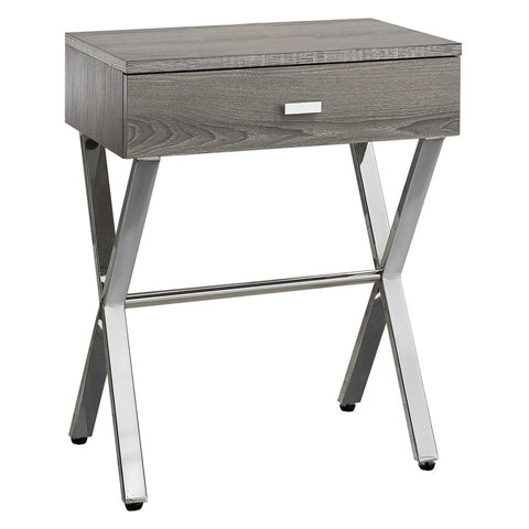 Monarch Specialties I Night Stand Accent Table, 22.00 x 12.00 x 18.00", Dark Taupe/Chrome Metal