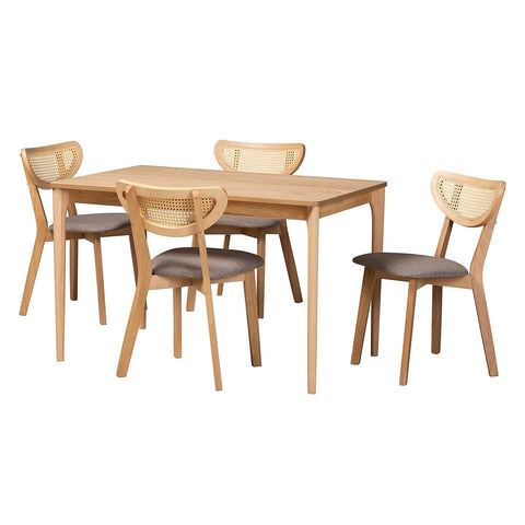 Baxton Studio Dannell Grey Fabric and Natural Oak Wood 5-Piece Dining Set