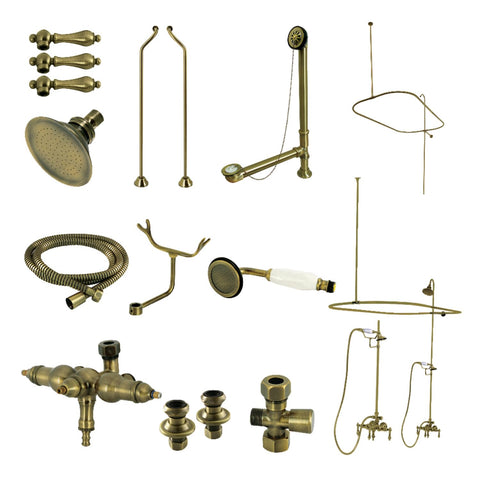 Kingston Brass CCK3183AL Vintage Down Spout Clawfoot Tub Faucet Package, Antique Brass
