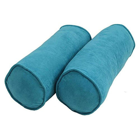 Blazing Needles Double-Corded Solid Microsuede Bolster Pillows with Inserts (Set of 2), 20" by 8", Aqua Blue