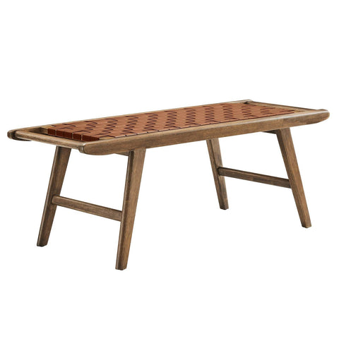Modway Saoirse 47" Faux Leather Wood Bench in Walnut Brown