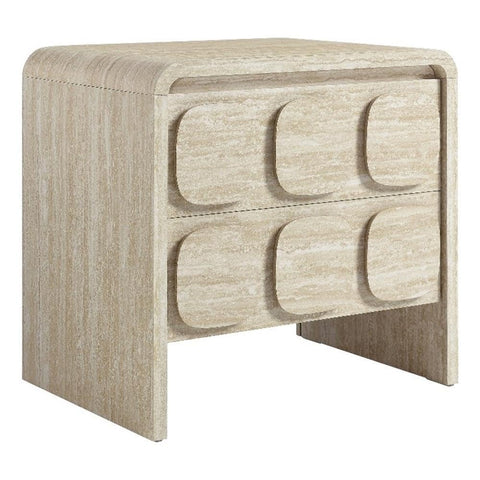 Modway Toscana 2-Drawer Nightstand in Travertine - Rounded Curved-Top Nightstand with Circular Pattern Drawers – Modern Side or End Table for Living Room with Storage Drawers