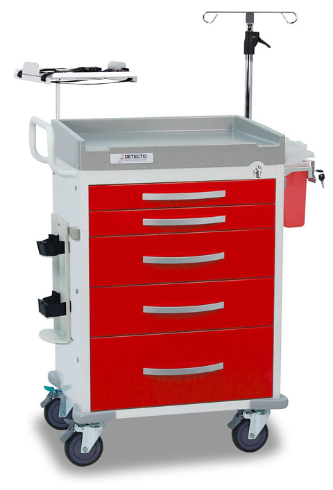 Loaded DETECTO Rescue Series ER Medical Cart 5 Red Drawers