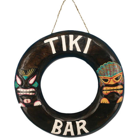 RAM Outdoor Decor Hand-Painted Acacia Wood Tiki Bar Ring Wall Art Sign