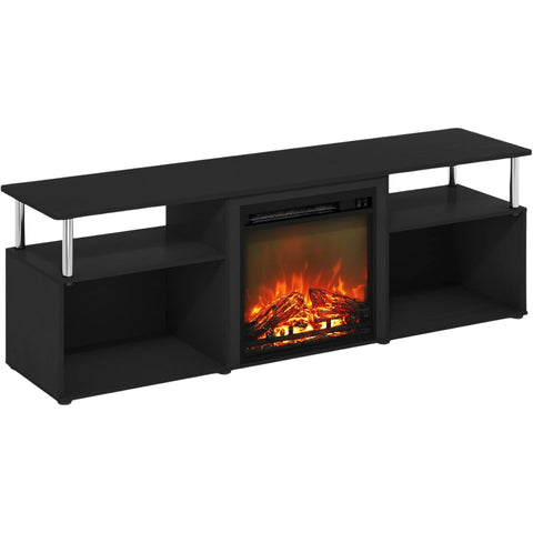 Oakestry 70-Inch Open Storage TV Stand with Electric Fireplace, Americano with Stainless Steel Tubes, Entertainment Center with Shelves
