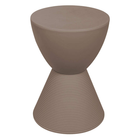 LeisureMod Modern Hourglass Taupe Side Table - ABS Shell Drum End Table with Storage for Indoor & Outdoor Use