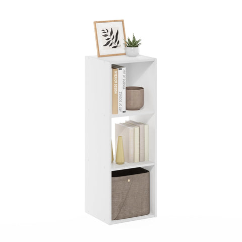 Furinno PELLI Book Shelf, 3 Cube Bookshelf with Open Back & Closed Back Cubes, 3 x 1 Storage Organizer Cabinet, 11.6 x 12.2 x 35.9, for Living Room, Bedroom, Home Office, White