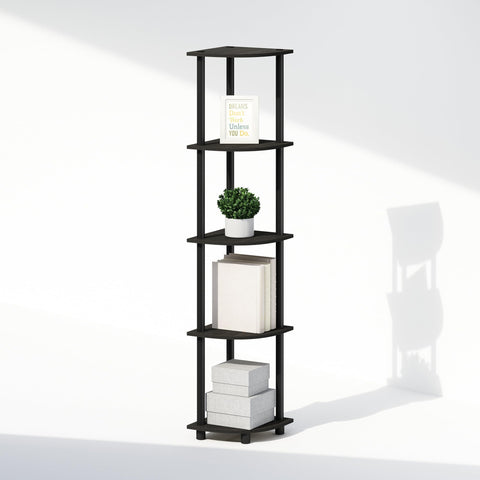 Furinno Turn-N-Tube Storage Shelves, 5-Tier Book Shelf, Corner Shelf with Open Shelves, Toollesss Assembly, for Organization and Storage, Living Room, Home Office, Hallway, Bedroom, Black Espresso