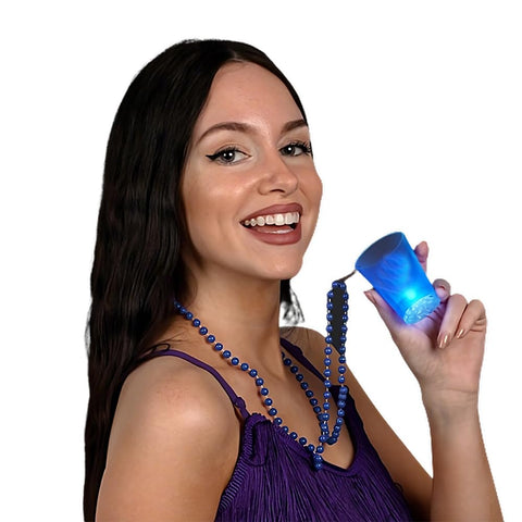 blinkee Light Up Blue Shot Glass on Blue Beaded Necklaces
