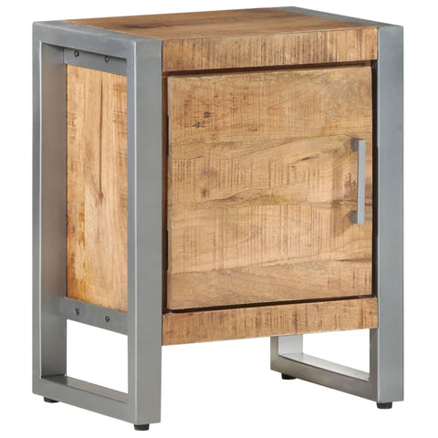 vidaXL Industrial Bedside Cabinet/Nightstand â€“ 15.7"x11.8"x19.7" Rough Mango Wood & Gray Iron Frame - Bedroom Storage Design with Large Compartment