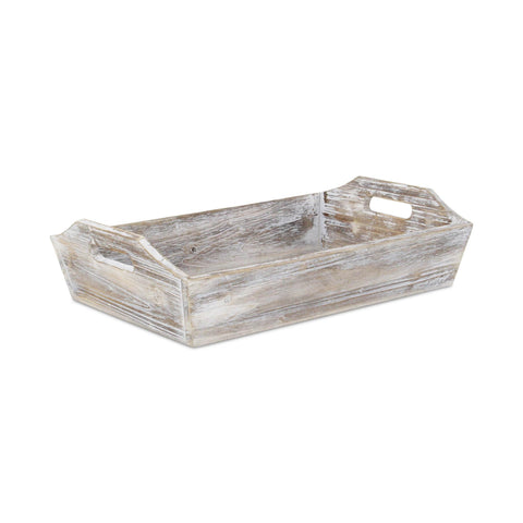 Cheung's FP-3772W Deep Wooden Tray with Side Handles| Shabby White