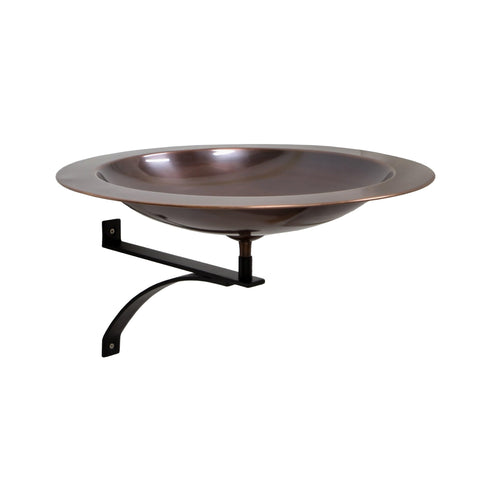 Overstock Achla Designs 18" Dia. Round Antique Finished Brass Classic Copper Birdbath w/Black Wrought Iron Wall Mount Bracket