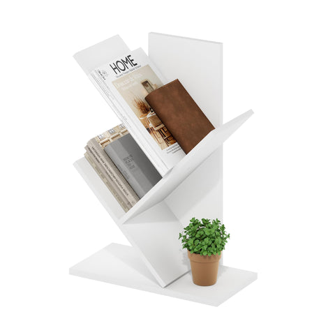 Furinno Tree Book Shelf, 3-Tier Bookshelf with Angled Open Shelf, Tree Bookcase for Room Decor, 8.4 x 15.7 x 21.3, for Organization and Storage, for Living Room, Bedroom, Home Office, White