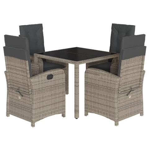 vidaXL Garden Dining Set 5-Piece Garden Furniture Set Table with 4 Chairs, Garden Set with Cushions, Patio Dining Set, Grey Poly Rattan