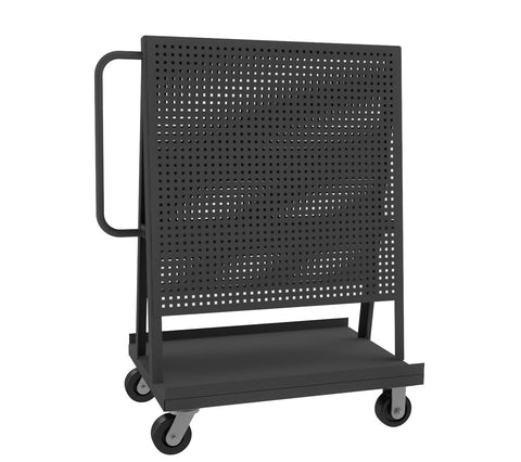 A-Frame Truck With 5 Inch x 2 Inch Phenolic Casters (2) Rigid (2) Swivel Peg Board Square Holes Panels On Both Sides With 60 Tool Holder Set And Tubular Handle Gray