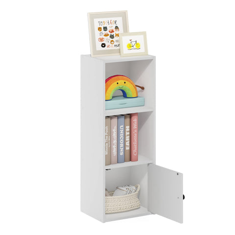 Furinno LUDER Book Shelf, 3-Tier Modern Bookshelf, Bookcase with 1 Door Storage Cabinet, 9.3 x 12 x 31.5, for Organization and Storage, for Living Room, Bedroom, Home Office, White