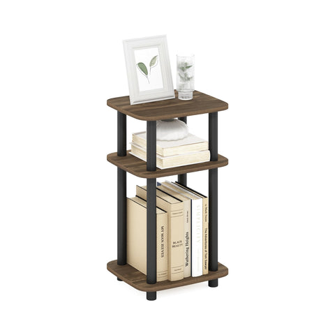 Furinno JUST Side Table, 3-Tier Turn-N-Tube End Table with Open Shelf, Round Curve Corner Night Stand, Bedside Table, Easy Assembly, for Living Room, Bedroom, Columbia Walnut