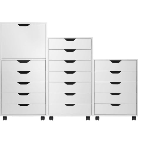 Oakestry Halifax 3-Pc Multi-Drawer Storage Cabinet Set, White – Mobile Drawer Units with Cabinet & Locking Casters