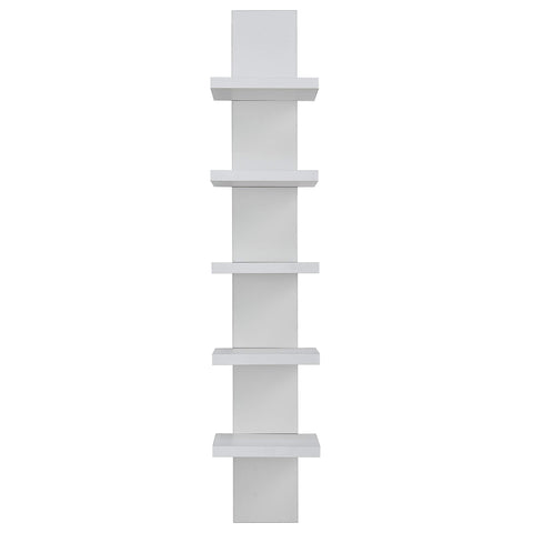 Danya B 5 Tier Wall Shelf Unit Narrow Smooth Laminate Finish - Vertical Column Utility Shelf Floating Storage Home Decor Organizer 5.1" x 6" x 30" (White)