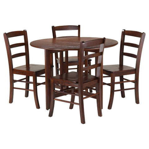 Oakestry Alamo 5-Pc Dining Set with 4 Chairs Practical Set for 4 Ideal for Dining Rooms and Kitchens Durable Wood Construction with Rich Walnut Finish Classic Design with Spacious Table