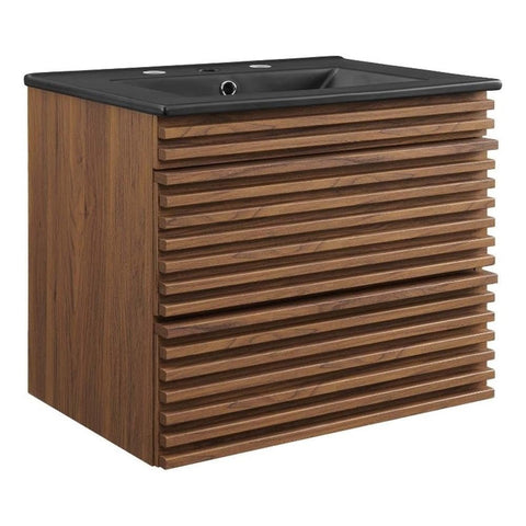 Modway Render 24" Wall-Mount Bathroom Vanity in Walnut Black