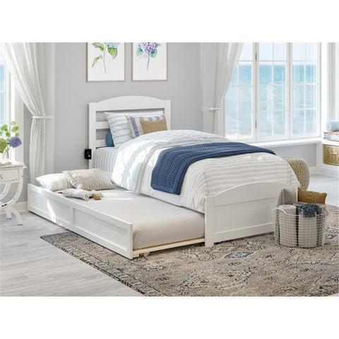 AFI Warren Solid Wood Twin Bed w/Footboard & Twin Trundle in White