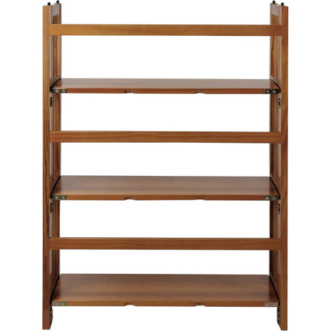 Oakestry Compact 3-Tier Solid Wood Foldable & Stackable Bookcase – Space-Saving Portable Shelf Unit for Storage, Display, and Home Organization (Chestnut)