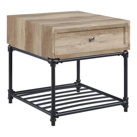 Acme Brantley 1-Drawer Wooden Square End Table in Oak and Sandy Black