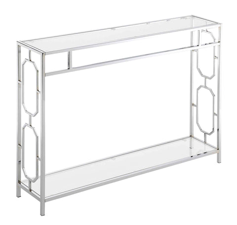 Convenience Concepts Omega Chrome Console Table 42" - Contemporary Modern Sofa Table with Storage Shelf, Narrow Entryway Hall Table for Living Room, Bedroom, Bathroom, Glass/Chrome