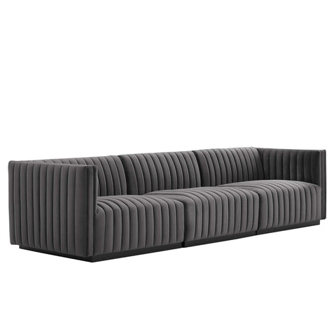 Modway Conjure Channel Tufted Performance Velvet, Sofa, Black Gray