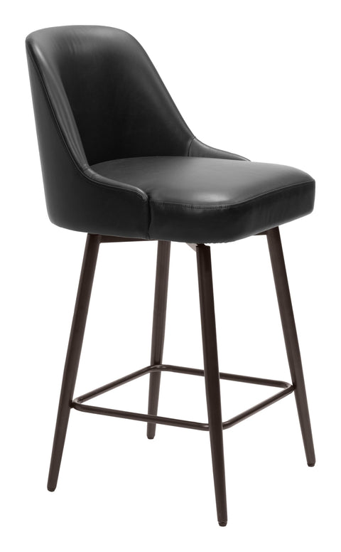 Zuo Keppel Swivel Counter Stool Black & Bronze, Black Counter Stool, Modern Style, Faux Leather, Plush and Durable Faux Leather Fabric, Plywood, Indoor Bar, 19.7" W x 21.7" D x 38.2" H
