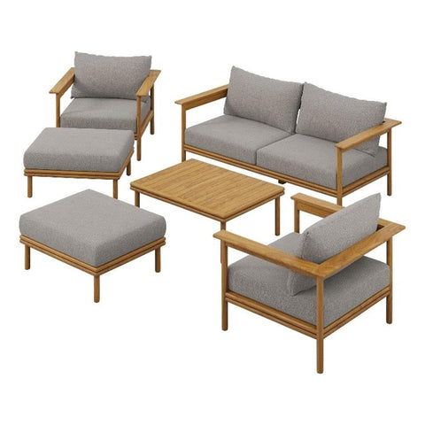 Modway Wren Teak Wood Outdoor Patio 6 Piece Furniture Set in Natural Driftwood