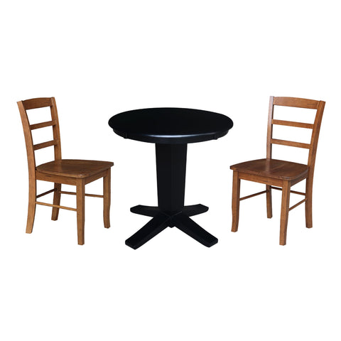 IC INTERNATIONAL CONCEPTS 30" Solid Wood Round Top Dining Table with 2 Dining Chairs