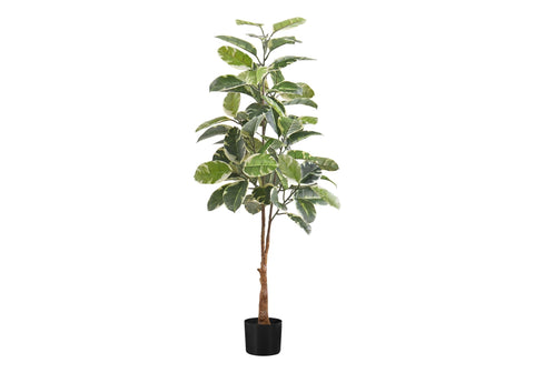 Monarch Specialties I 9513 Artificial Plant, 52" Tall, Rubber Tree, Indoor, Faux, Fake, Floor, Greenery, Potted, Real Touch, Decorative, Green Leaves, Black Pot
